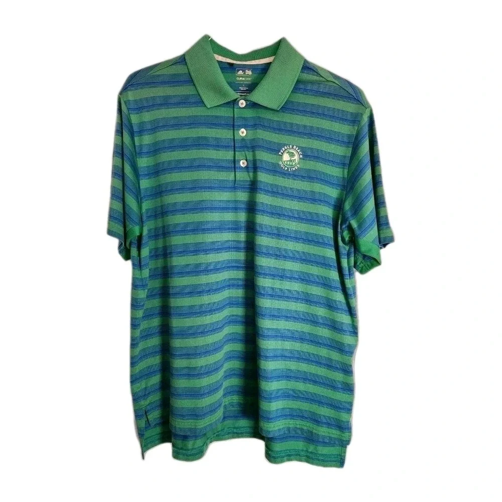 Adidas Golf‎ Polo Climacool Men's Large Pebble Beach Green/Blue Stripes Stretch